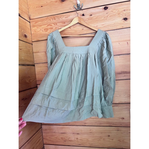 Maeve Tops - Maeve Sutton Smocked Blouse Women Small Sage Green Square Neck Bishop Sleeve Top